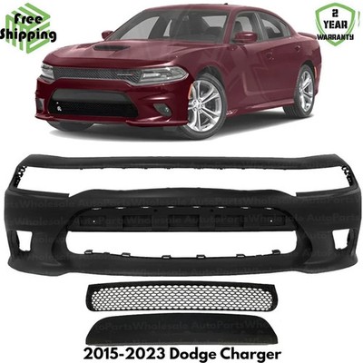 Front Bumper Cover Fascia & Lower Grille Kit For 2015-2023 Dodge Charger