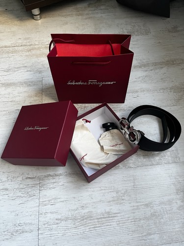 Salvatore Ferragamo Reversible Black/Silver Belt Silver Buckle 110cm In Box New - Picture 2 of 10