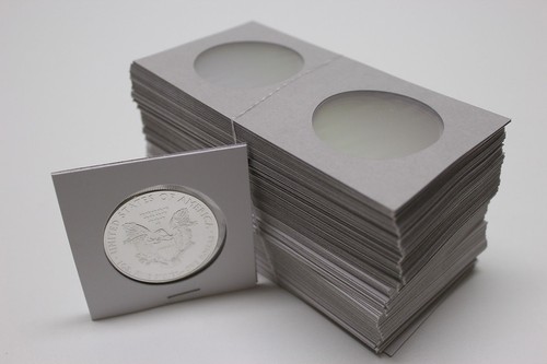 100 TOP QUALITY 2.5x2.5 Carboard & Mylar Flips for AMERICAN SILVER EAGLE 2 1/2 - Picture 3 of 7