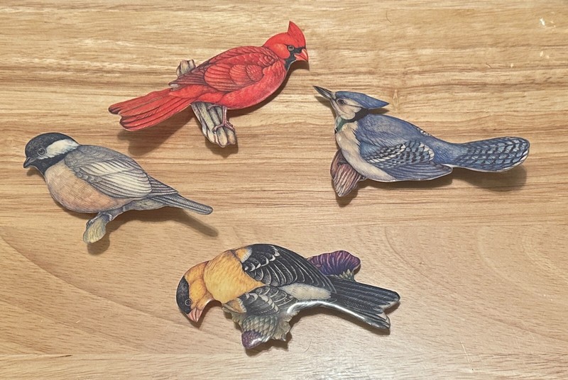 VTG Lot 4 Refrigerator Magnets Song Bird Cardinal Chickadee GoldFinch Blue Jay