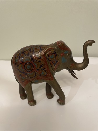 Painted Etched Engraved TRUNK UP Etched ELEPHANT STATUE India
