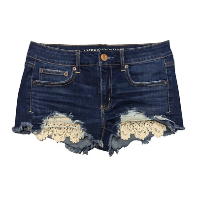 American Eagle Low Rise Micro Mini Jean Short 6 Lace Preppy Coquette 2000s Denim