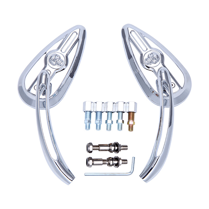 Chrome Motorcycle Flame Skull Mirrors Teardrop For Harley Davidson