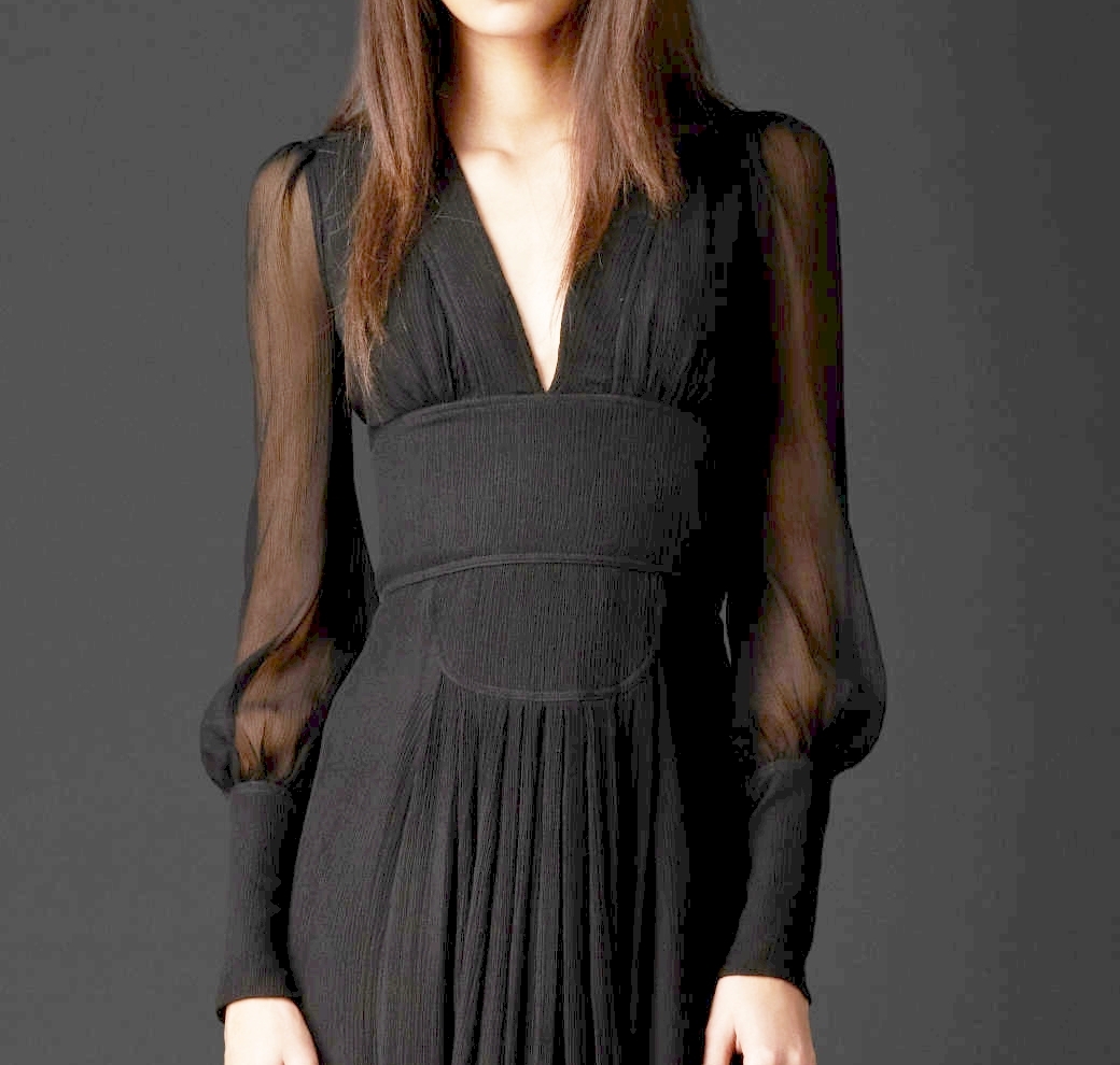 $1,995 Burberry Prorsum 10 12 44 Silk Sheer Sleeve Dress