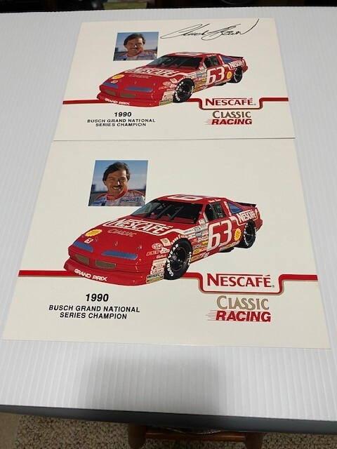 Vintage 1991 Chuck Bown Nascar Postcard/Handout Lot of 2 One Autographed