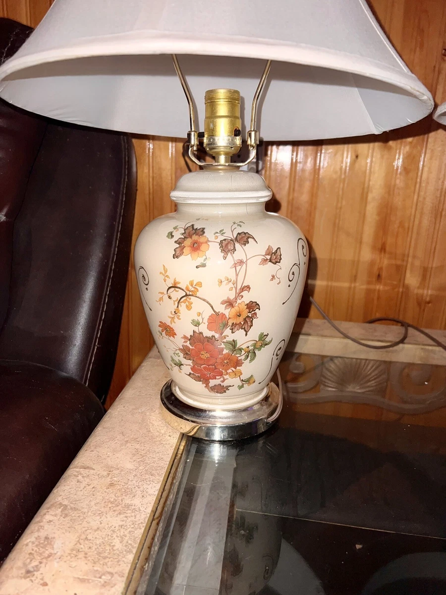Vintage Glass Ginger Jar Shape Table Lamps w Painted Flowers Set of 2