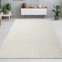 Stillvoller Handgewebter Uni Wollteppich In Creme