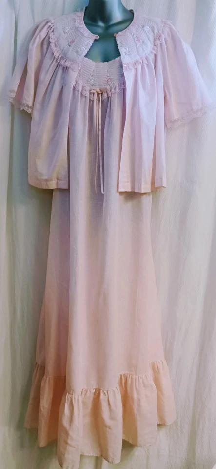 Gilead Pink Slip Nite Gown & Jacket Cottage Granny Core Prairie Long Med USA - Image 3 of 4
