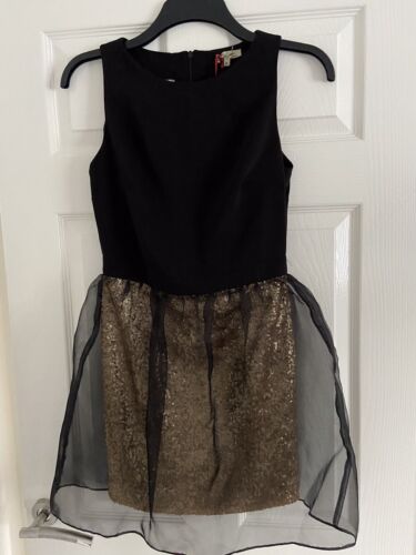 Kelly Brook Black & Gold Dress, Organza Overlay On Skirt  Size 10 NWT - Picture 1 of 10
