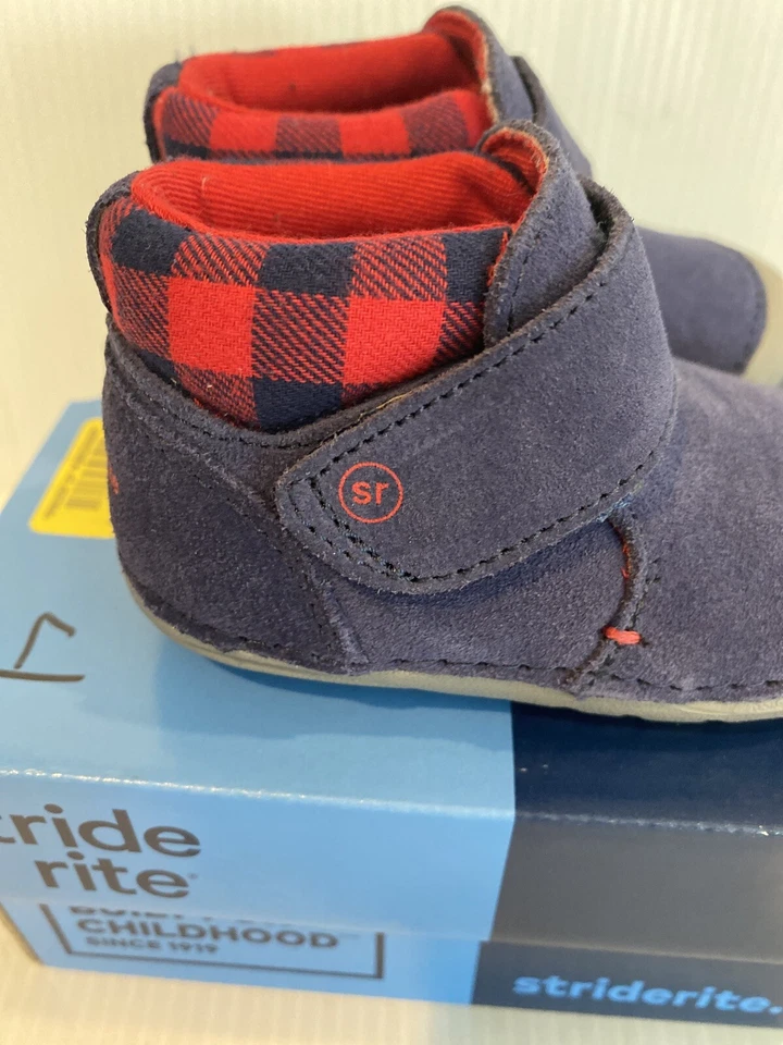 NIB STRIDE RITE  SM OAKLEY Soft Motion Navy Boots SHOES 4.5M Red Buffalo Plaid - Image 4 of 4