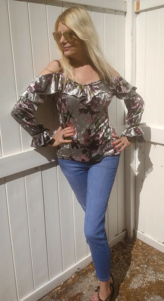 Blusa Boston Proper Para Mujer Talla Pequeña Floral Hombro Frío Nueva Romántica