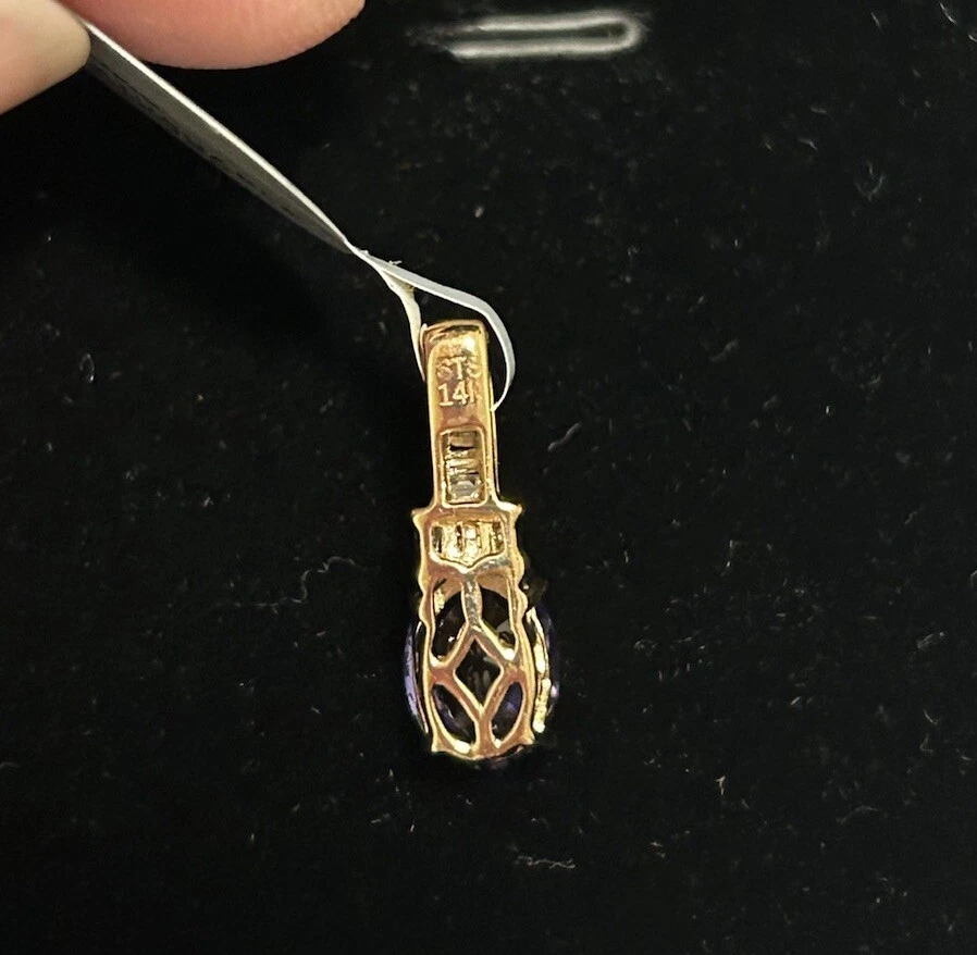 14K Yellow Gold AAA Natural 1.00 Ct Blue Tanzanite And Diamond Pendant - Image 3 of 4