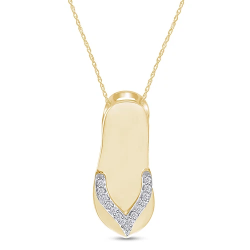 Flip-Flop Pendant 18" Necklace Natural Diamond Accent 14K Yellow Gold Plated