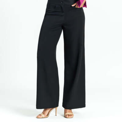 Clara Sun Woo Woven Twill Zip Closure Wide Leg Pocket Trouser XS Black PT40R