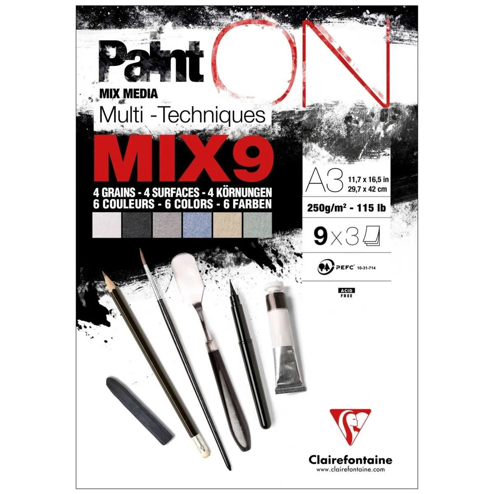 CLAIREFONTAINE Zeichenblock A6 A5 A4 A3 Paint'on MIX9 250g 27 Blatt - 9 x 3 Blat - Bild 2 von 3