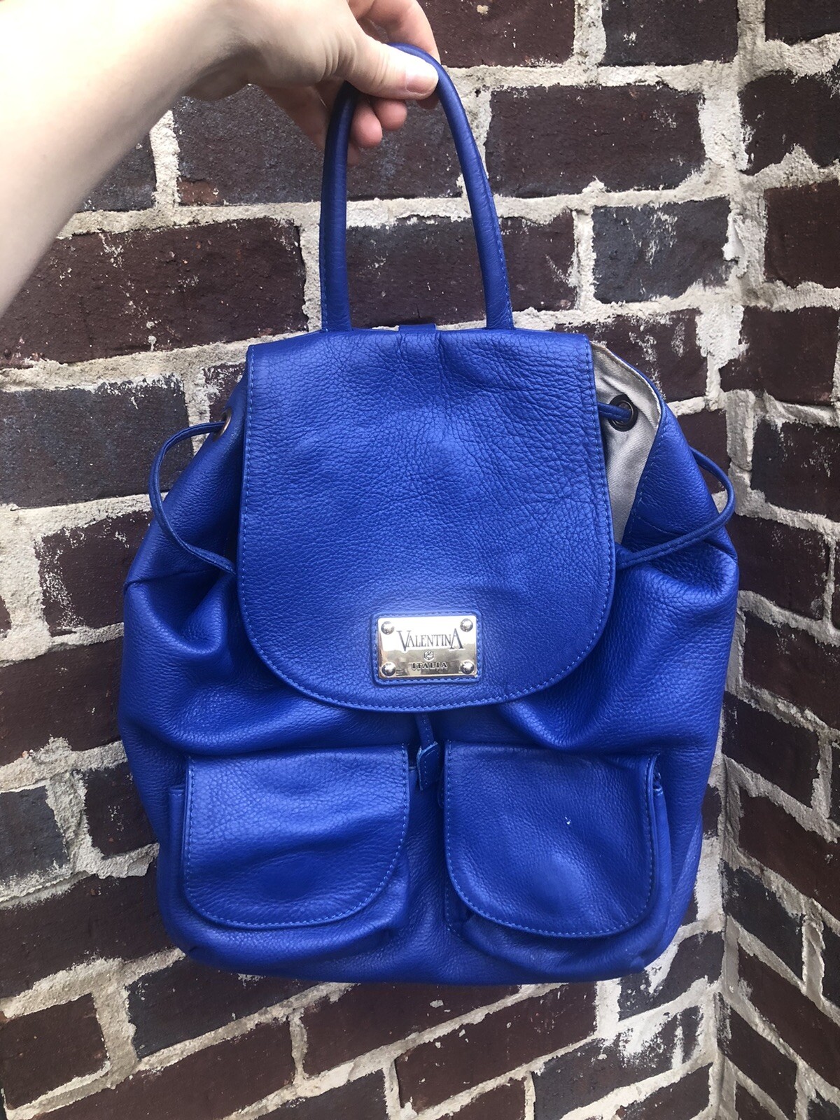 Valentina Italia Pebbled Leather Backpack Bag In TEA… Gem