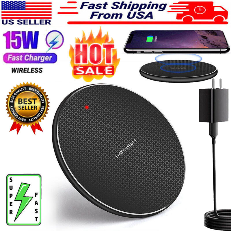 15W Wireless Fast Charger Charging Pad Add charger and cable For Samsung iPhone