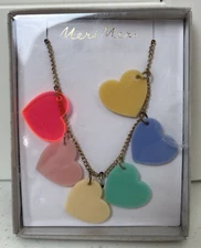 Meri Meri Hanging Heart Necklace Valentines Plastic hearts 20-22" New