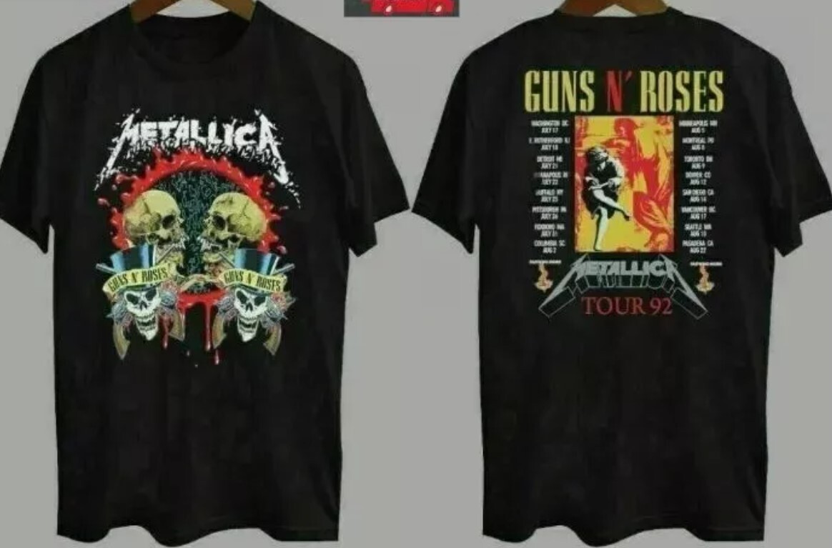 Guns Metallica 1992 Tour Roses Vintage T-Shirt Black Unisex Tee Concert Shirt
