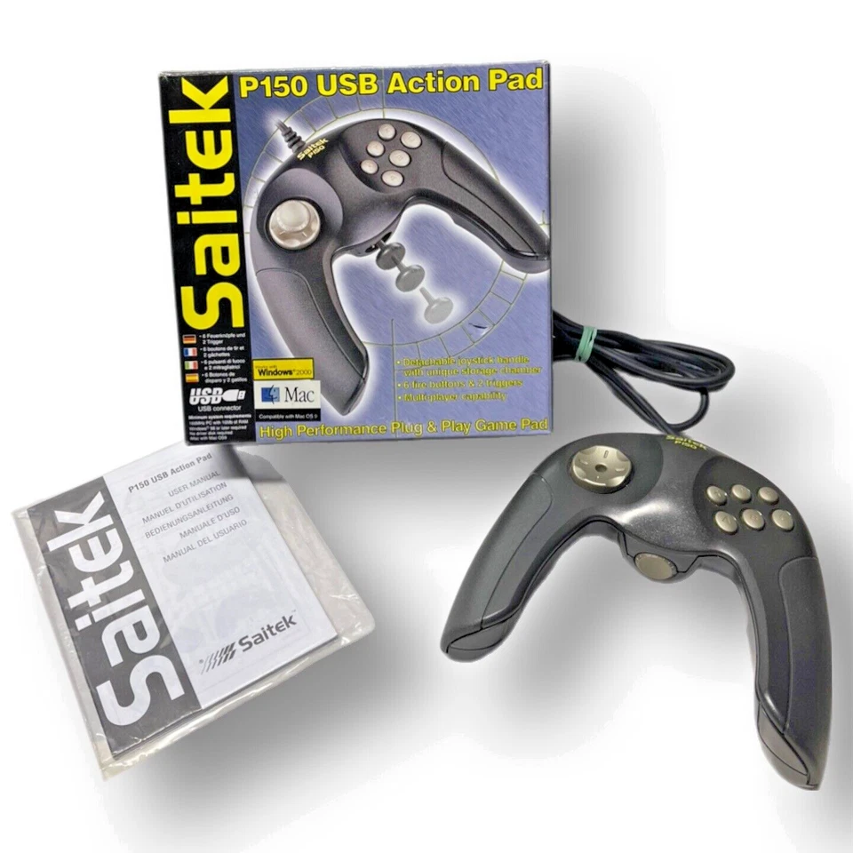 SAITEK P150 USB Action Pad J31 Gamepad PC/Mac Controlador Original Vintage - Imagem 2 de 4