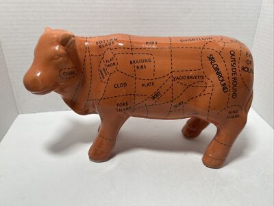 Farmhouse Beef Cow Diagram Ceramic Figurine ~ Butcher Cut Chart