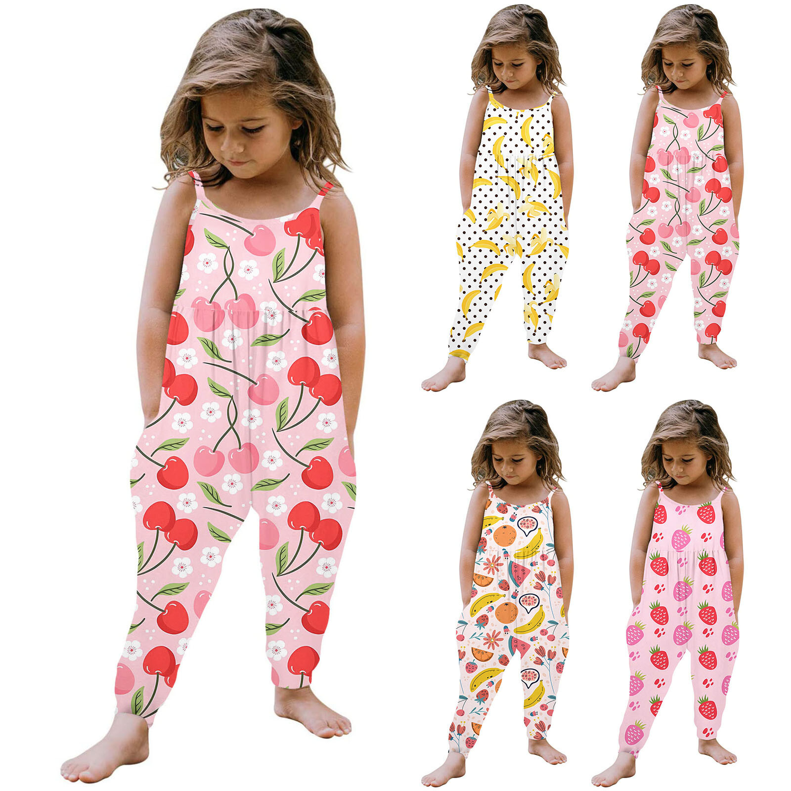 Toddler Girls Sleeveless Suspenders Floral Prints Romper Chickpea Baby
