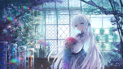 Anime girls daidai kasame artwork long hair white blue Playmat Game Mat Desk