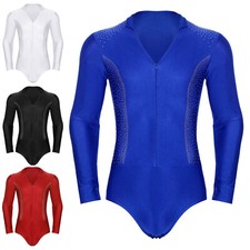 Mens Bodysuit Attractive Costume Long Sleeve Figure Skating Easy Wearing Soft