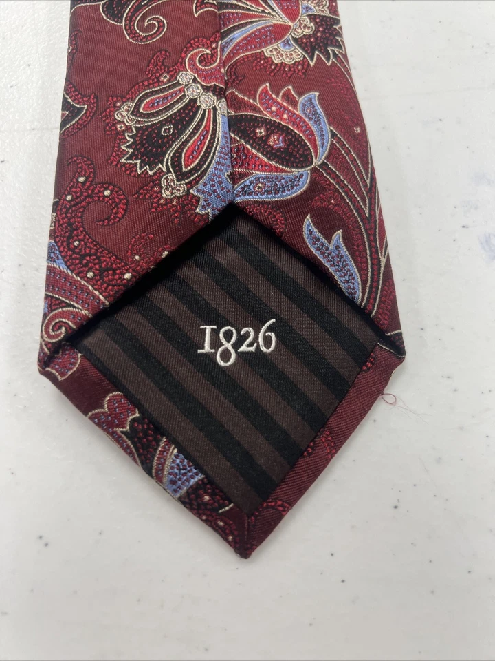 Black Brown 1826 Men's Burgundy Red Paisley Silk Neck Tie $108 - Image 3 of 4