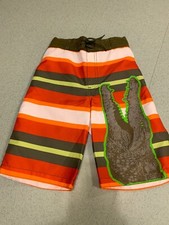 NWT Gymboree Boys 7 White Orange Green Stripe Swimsuit Shorts Swimsuit Crocodile