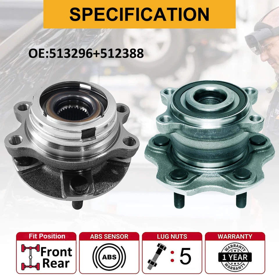 4×Wheel Hub Bearing Assembly For 2014-2019 Infiniti QX60 Nissan Pathfinder FWD Foto 2 de 4