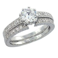 Sterling Silver 2-pc. Engagement CZ Ring Set w/ 6mm 1.0 ct Center CZ Stone