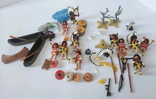 Vintage 1974 - 1989 Playmobil Geobra Native American Indians & Western Acc Lot