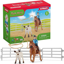 Schleich Farm World - 9Pc Cowgirl Roping Fun Playset Rider Calf And Horse