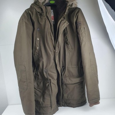 WOMENS LEE COOPER SIZE UK MEDIUM KHAKI PADDED CASUAL JACKET COAT FAUX FUR HOOD