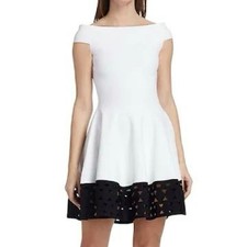 Alexander McQUEEN Mini Dress XS Off Shoulder White Black Flare Skirt