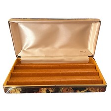 Vintage MELE Abstract Gold Swirl Hard Tortoise Shell Jewelry Box Travel Case MCM