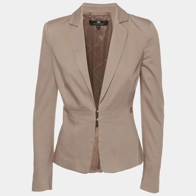 Elisabetta Franchi Tan Cotton Single Breasted Fitted Blazer M