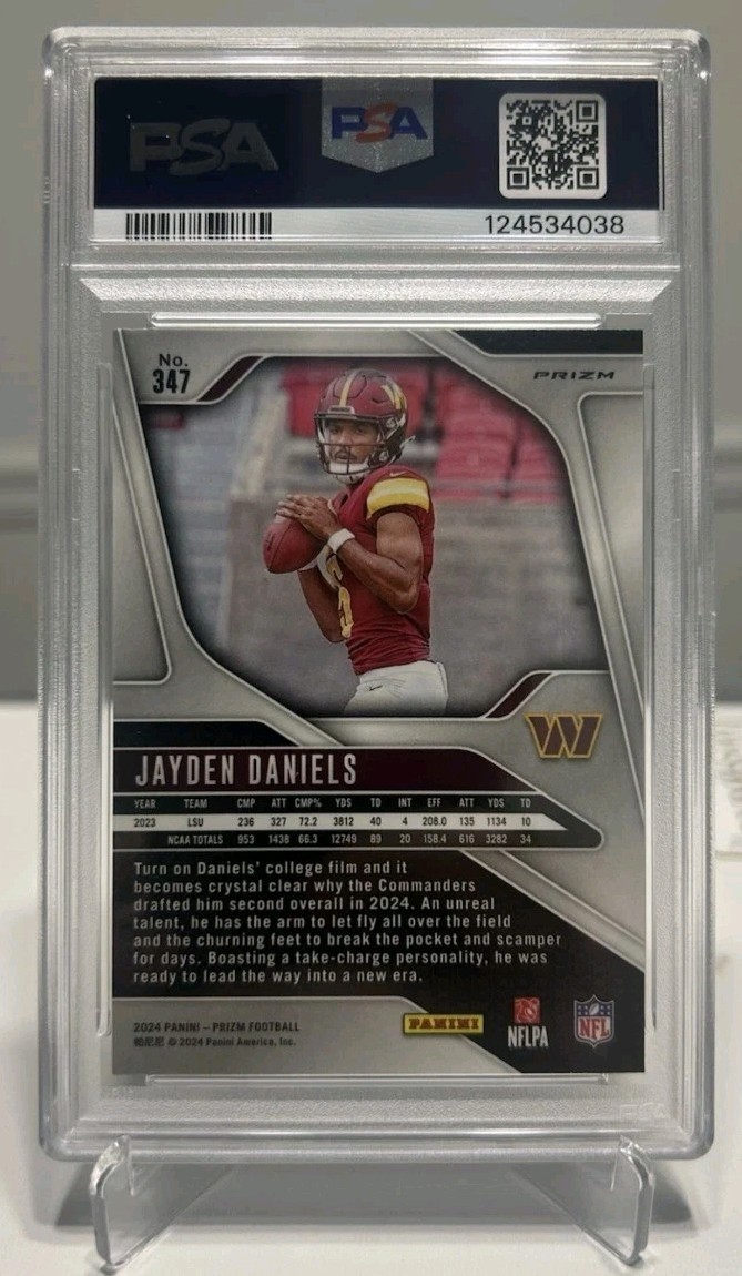 2024 Panini Prizm Rookie Red/White/Blue Prizm #347 Jayden Daniels PSA 9 view 2