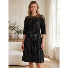 NWOT. Carolina Herrera Metallic Checkered Tweed Dress Size: 8