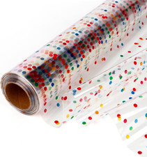 Extra Wide Clear Cellophane Wrap Roll 34" X 100  Ft Multicolor Polka Dots Transp