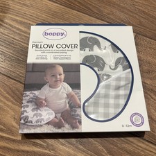 Boppy Premium Pillow Cover Gray Elephants Plaid Ultra Soft Microfiber Fabric NEW