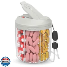 Hionxmga Pill Dispenser with 7 Large Compartments, Pill Organizer for Travel,