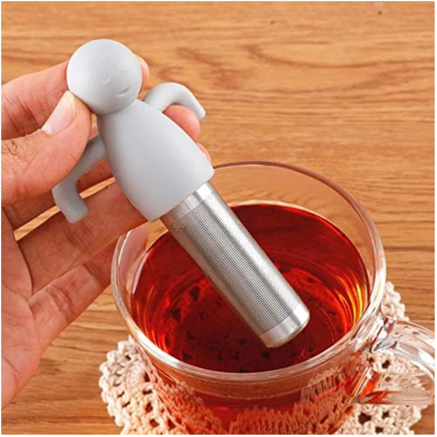 Couple's Tea Infuser Set, Gray & Rose Red