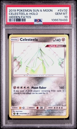 2019 POKEMON SUN & MOON HIDDEN FATES #SV32 CELESTEELA-HOLO PSA 10
