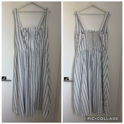 Reformation 18 Es Tagliatelle Linen Midi Dress Harbor Stripe