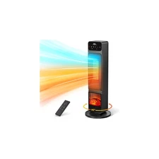 Tower Heater and Fan Combo, 1500W PTC Electric Fireplace Heater W/ 3D Flame
