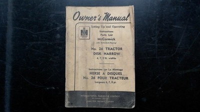 McCormick No. 26 Tractor Disk Harrow Owner's Manual Part 1000 592 1952