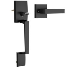Black Front Door Handle No Lock, Modern Exterior Door Handle with Passage Lev...