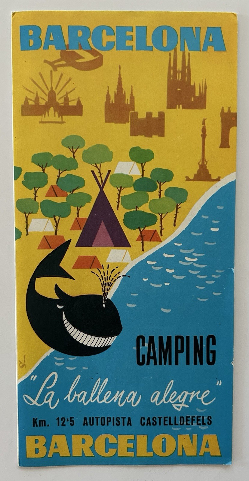 Folleto Camping Barcelona Vintage La Ballena Alegre Mapa Castelldefels España